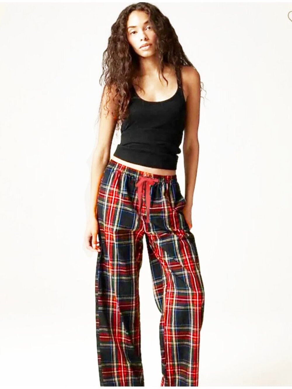 JCREW Tartan Cotton Plaid Pajama Pants Poplin Black Plaid Pockets Small